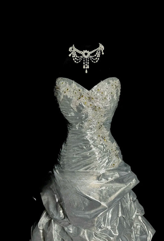 Classic Sweetheart Neck Sheath Long Prom Dresses Vintage Taffeta Silver Gray Evening Dress Sweet 16 Dress ED04757