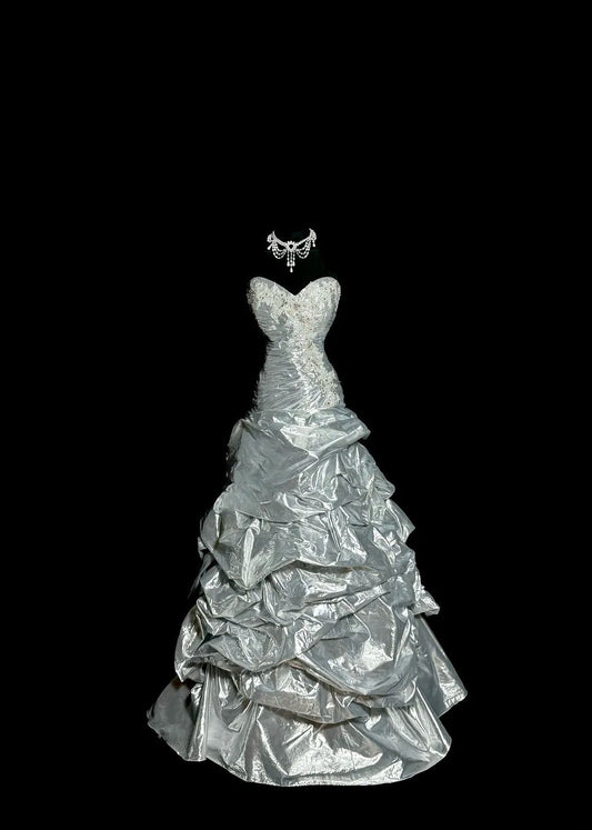 Classic Sweetheart Neck Sheath Long Prom Dresses Vintage Taffeta Silver Gray Evening Dress Sweet 16 Dress ED04757