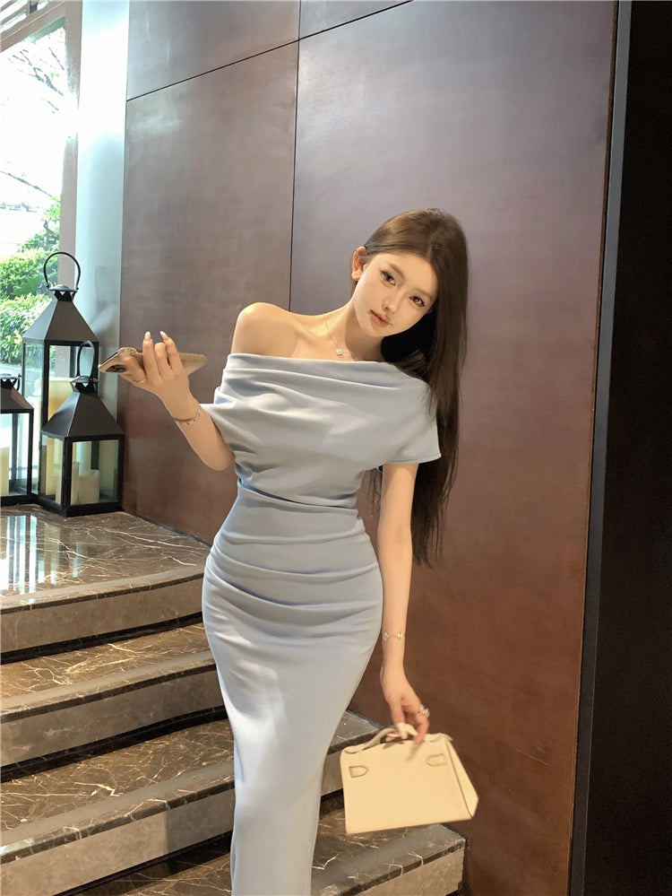 Temperament sexy schlank off-schulter kurzarm kleid ED0476