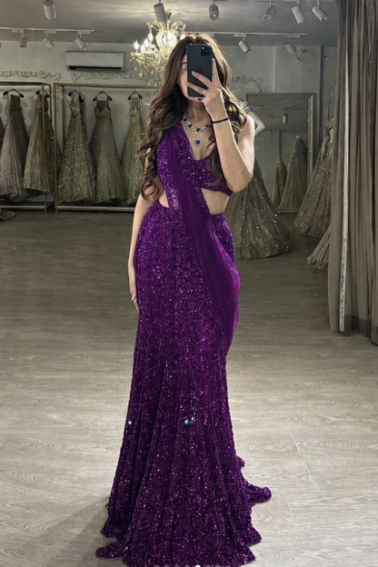 Elegant Two-Piece Mermaid Long Prom Dresses Sequin Red New Year's Eve Dresses ED04780