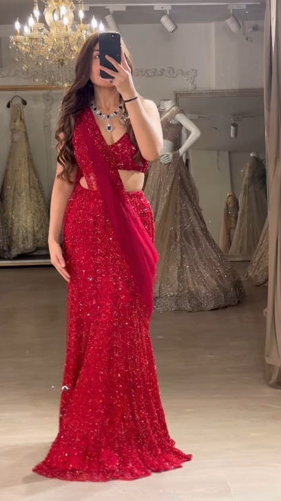 Elegant Two-Piece Mermaid Long Prom Dresses Sequin Red New Year's Eve Dresses ED04780