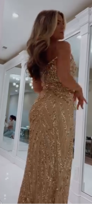 Elegant V-neck Sheath Long Prom Dresses Gold Wedding Guest Dresses ED04785