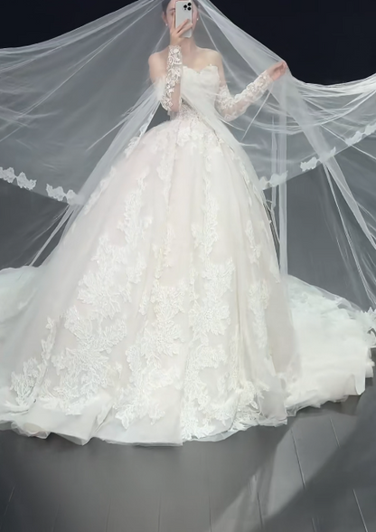 Elegant Sweetheart Neck Ball Gown Lace Wedding Dresses Applique White Bridal Gowns Sleeveless Bridal Dresses ED04795