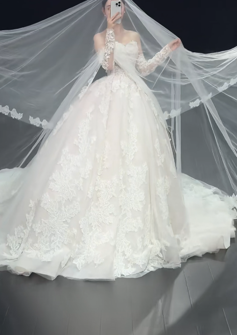 Elegant Sweetheart Neck Ball Gown Lace Wedding Dresses Applique White Bridal Gowns Sleeveless Bridal Dresses ED04795