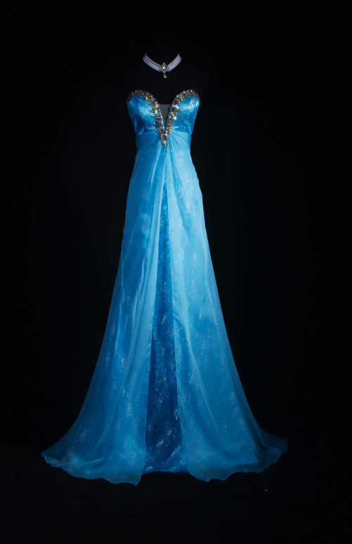 Robes d'anniversaire élégantes bleu dégradé, col en V, paillettes, mousseline, fourreau, robes de bal, robes de soirée ED04456