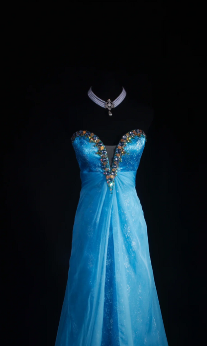 Robes d'anniversaire élégantes bleu dégradé, col en V, paillettes, mousseline, fourreau, robes de bal, robes de soirée ED04456