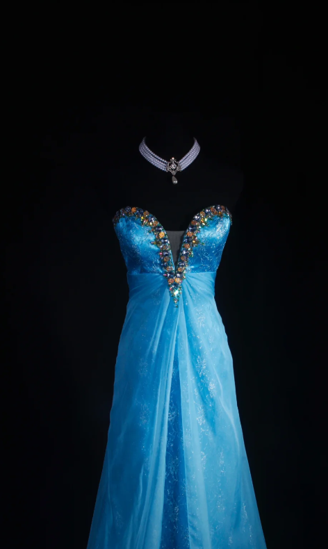 Robes d'anniversaire élégantes bleu dégradé, col en V, paillettes, mousseline, fourreau, robes de bal, robes de soirée ED04456