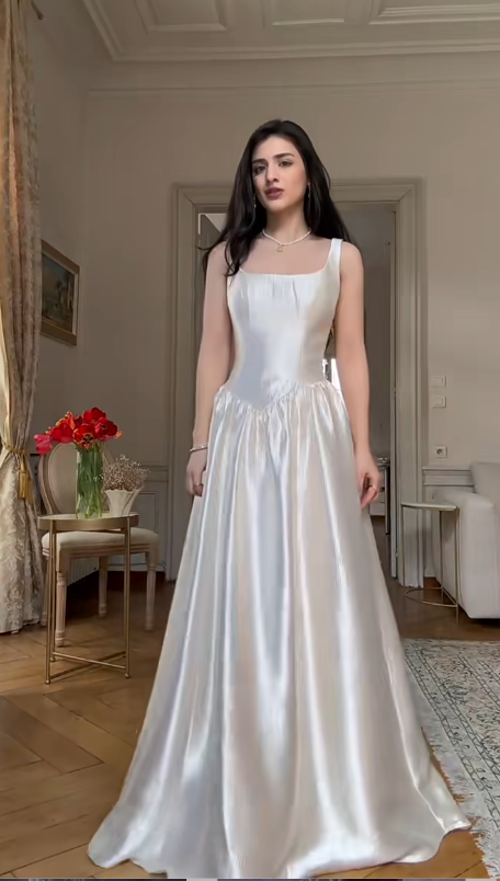 Simple Strapless Sheath White Long Prom Dresses Satin Long Birthday Dresses Sleeveless White Evening Dresses ED04816