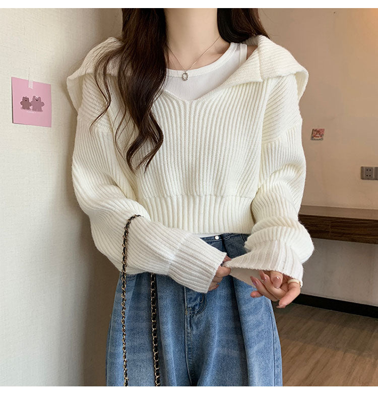 French lazy style cropped sweater ED0482