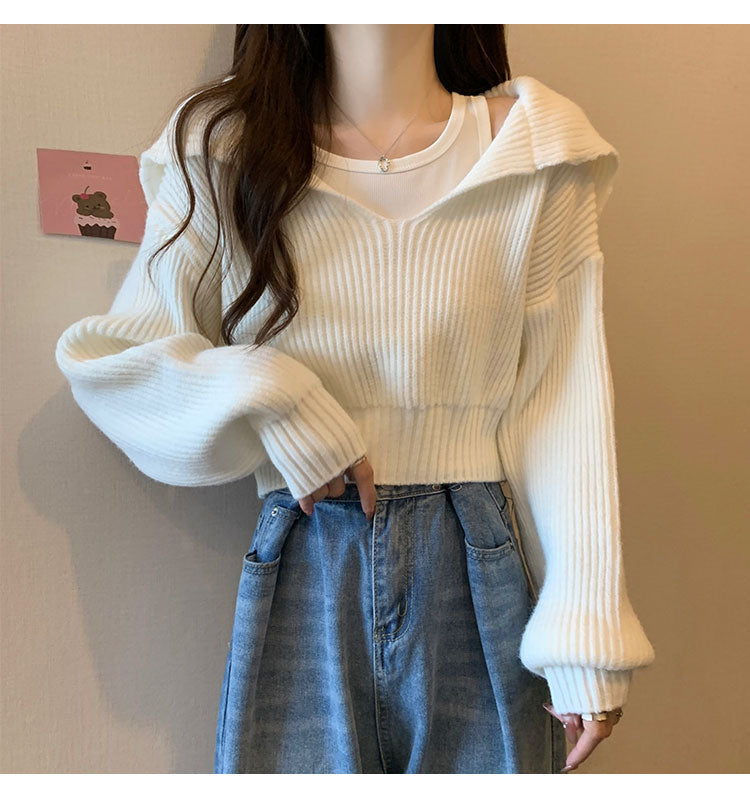 French lazy style cropped sweater ED0482