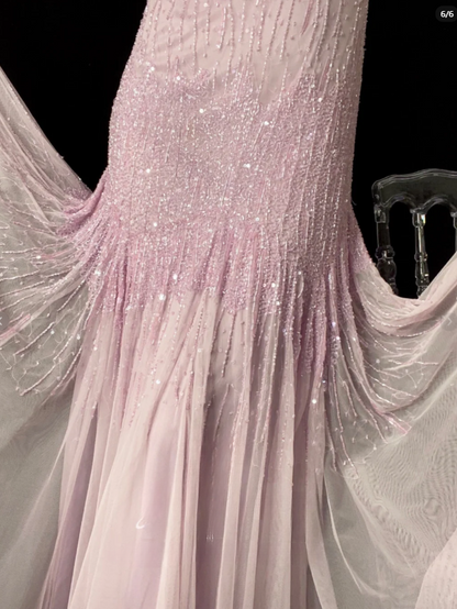 Vintage Spaghetti Strap Sheath Pink Long Prom Dresses Chiffon Beaded Pink Long Formal Dresses ED04831