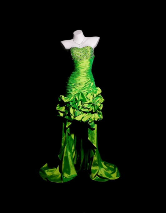 Vintage Strapless Bodycon Hi-lo Prom Dresses Taffeta Green Formal Dresses Green Halloween Dresses ED04837