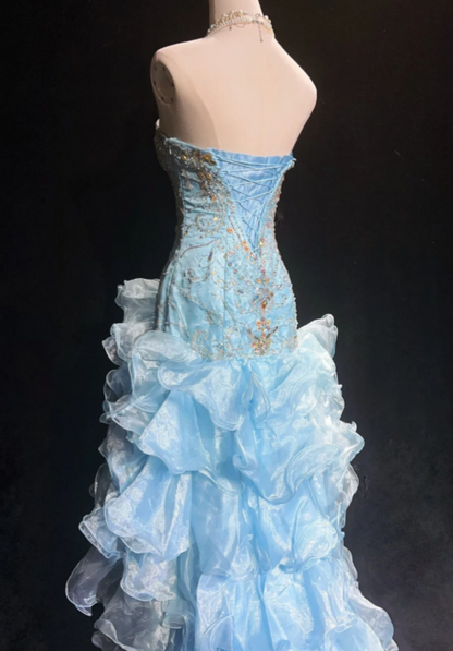 Fairy Sweetheart Bodycon Sky Blue Long Prom Dresses Beaded Tulle Sky Blue Quinceanera Dresses Sweet 16 Dress ED04843