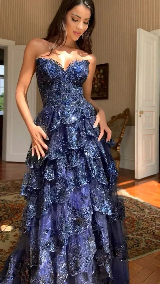Robes d'anniversaire élégantes bleu dégradé, col en V, paillettes, mousseline, fourreau, robes de bal, robes de soirée ED04456