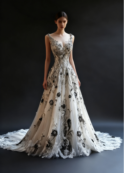 Gorgeous V-neck A-Line Tulle Long Prom Dresses Tulle Beaded Applique White Quinceañera Dresses 2025 Halloween Dress ED04859