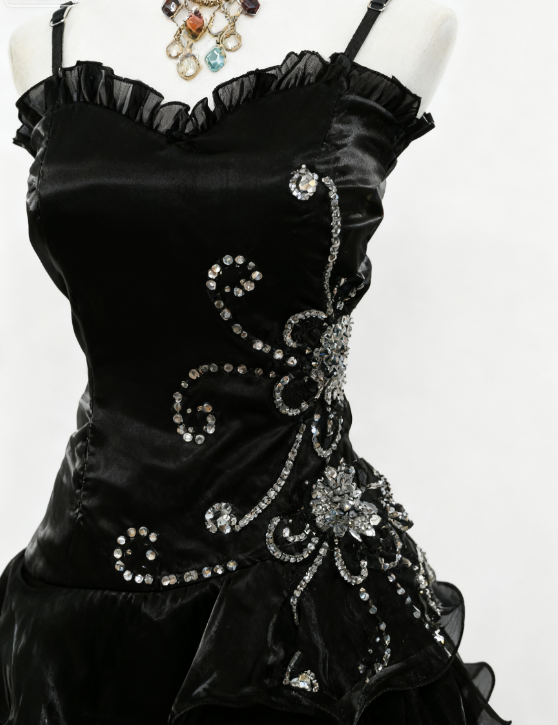 Sexy Spaghetti Strap Sheath Short Birthday Dresses Black Prom Dresses 2025 Halloween Dress ED04860