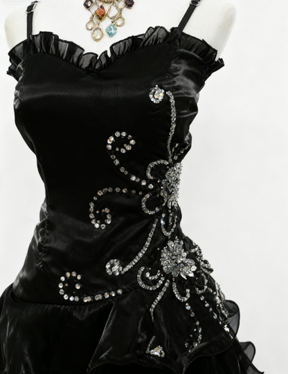 Sexy Spaghetti Strap Sheath Short Birthday Dresses Black Prom Dresses 2025 Halloween Dress ED04860