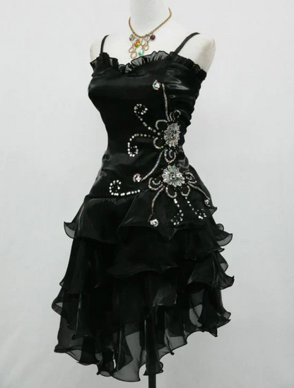 Sexy Spaghetti Strap Sheath Short Birthday Dresses Black Prom Dresses 2025 Halloween Dress ED04860