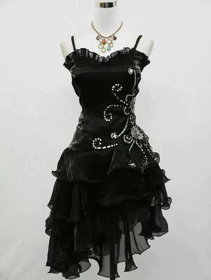 Sexy Spaghetti Strap Sheath Short Birthday Dresses Black Prom Dresses 2025 Halloween Dress ED04860