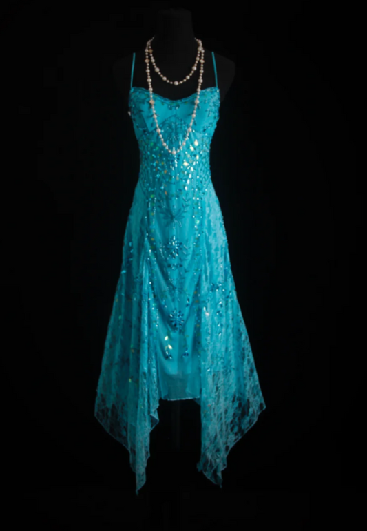 Vintage Spaghetti Strap Sheath Blue Short Birthday Dresses Lace Beading Blue Formal Dresses ED04861