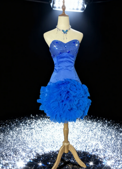 Robes d'anniversaire élégantes bleu dégradé, col en V, paillettes, mousseline, fourreau, robes de bal, robes de soirée ED04456