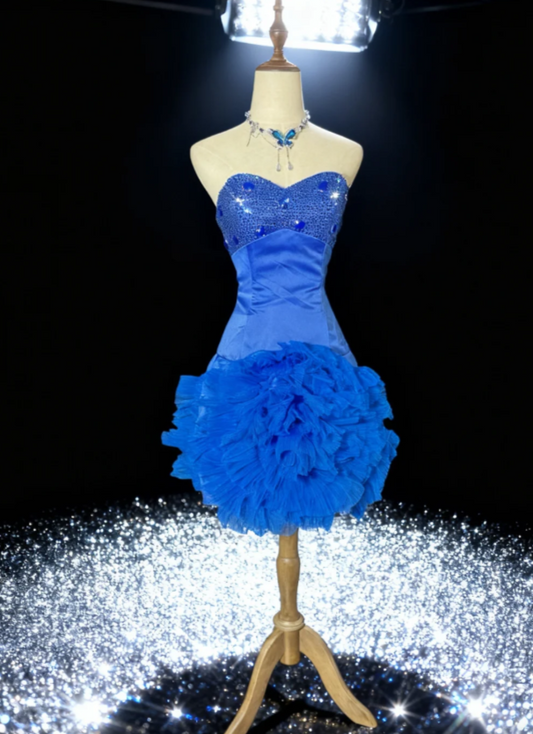 Robes d'anniversaire élégantes bleu dégradé, col en V, paillettes, mousseline, fourreau, robes de bal, robes de soirée ED04456