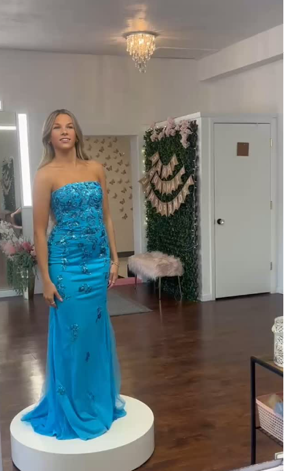 Robes d'anniversaire élégantes bleu dégradé, col en V, paillettes, mousseline, fourreau, robes de bal, robes de soirée ED04456