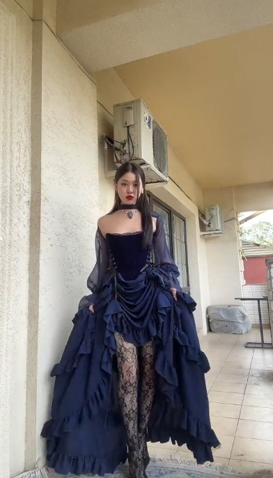 2025 New Halloween Party Dresses Sexy Strapless Navy Blue Long Birthday Dresses Chiffon Formal Dresses ED04879