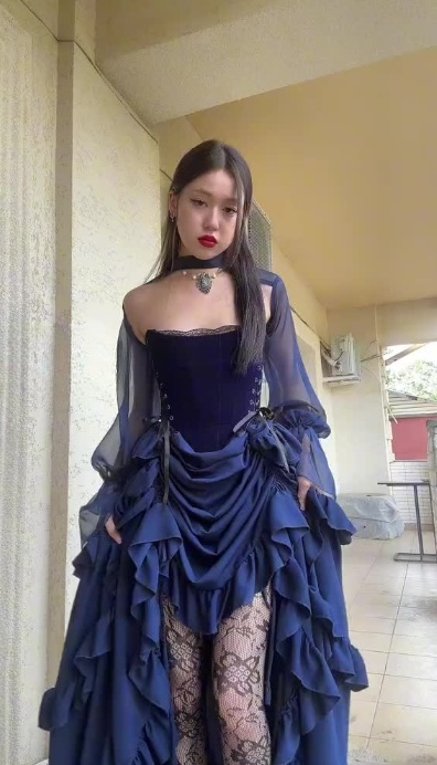2025 New Halloween Party Dresses Sexy Strapless Navy Blue Long Birthday Dresses Chiffon Formal Dresses ED04879