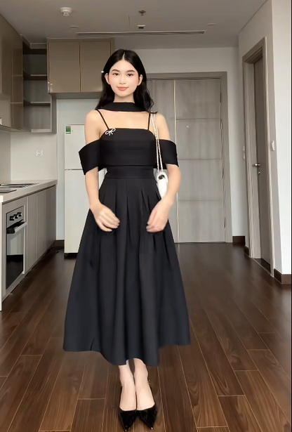 Elegant Spaghetti Strap A-Line Satin Black Formal Dresses 22nd Birthday Dresses ED04882