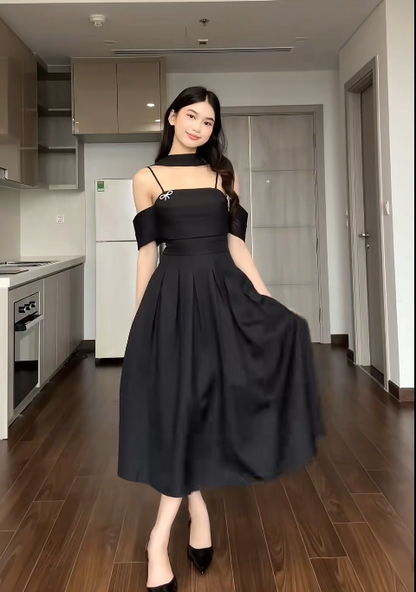 Elegant Spaghetti Strap A-Line Satin Black Formal Dresses 22nd Birthday Dresses ED04882
