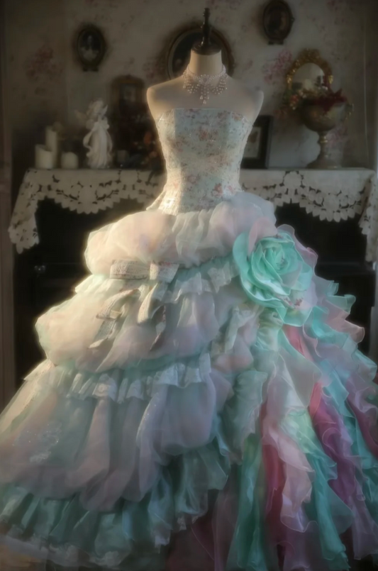 Gorgeous Strapless Ball Gowns Tulle Long Prom Dresses Tiffany Blue Quinceanera Dresses Sweet 16 Dress ED04903