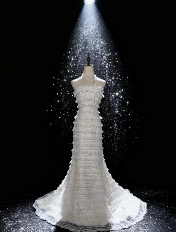Vintage Strapless Sheath Long Wedding Dresses Tulle White Bridal Gowns Sleeveless Bridal Dresses ED04905