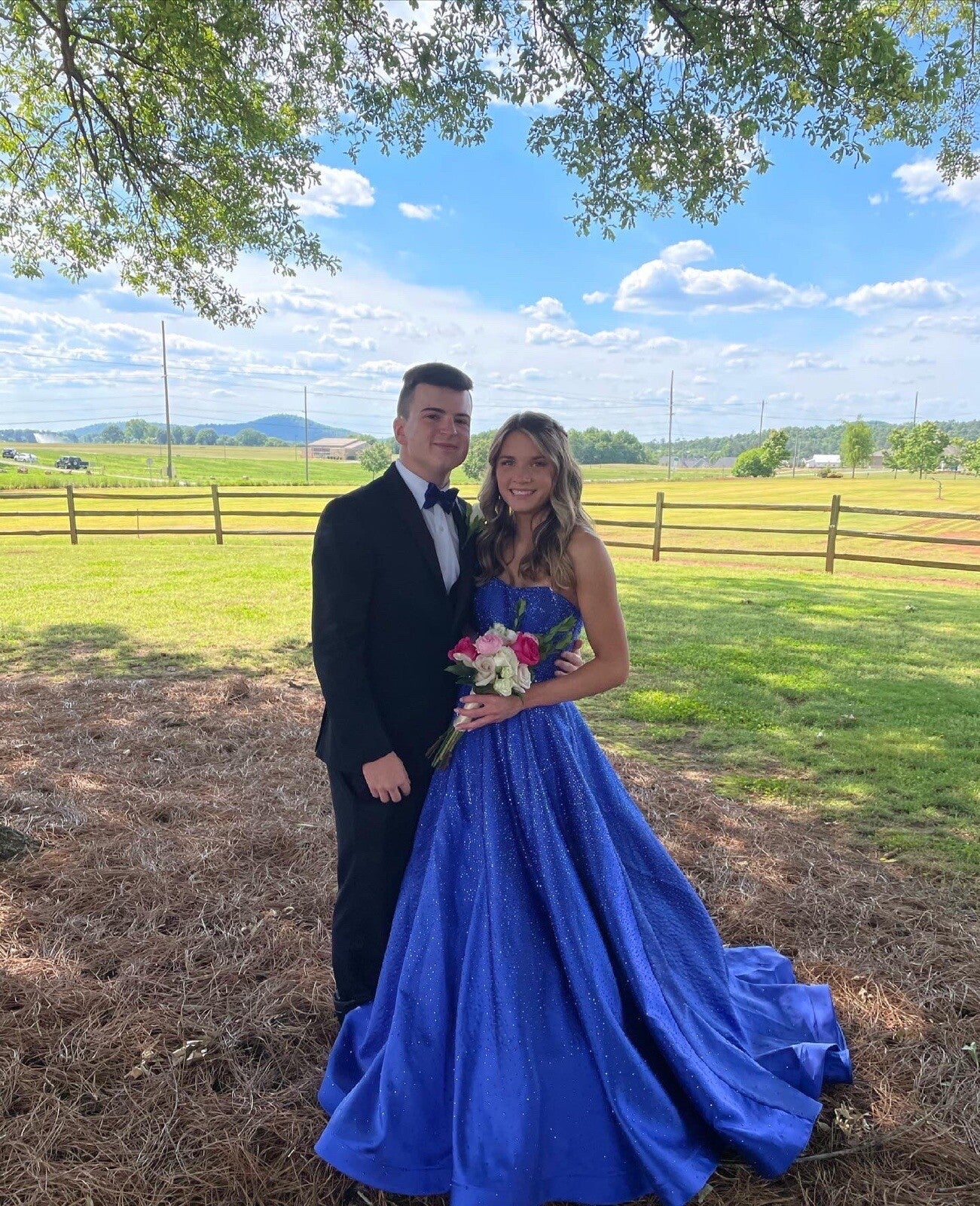 Elegant Strapless A-line Blue Long Prom Dresses Shimmering Satin Blue Long Birthday Dresses ED04915