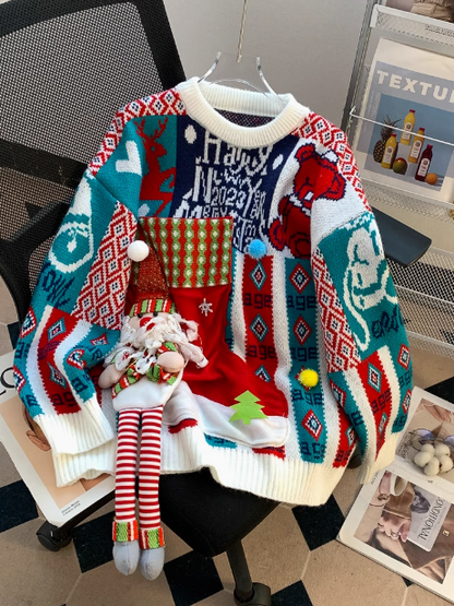 Cute 3D Santa Claus Red Round Neck Pullover Sweater ED0491
