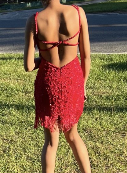 Sexy Spaghetti Strap Sheath Burgundy Short Birthday Dresses Beaded Backless Burgundy Party Dresses ED04923