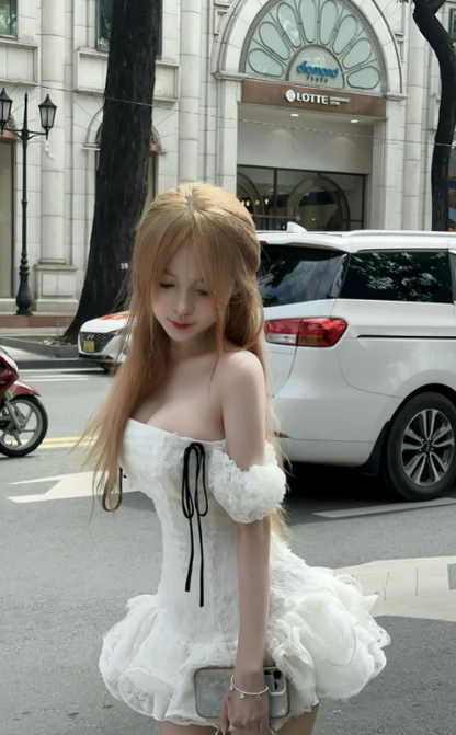 Cute Off-the-shoulder Ball Gown Tulle Short Birthday Dresses White Party Dresses ED04924