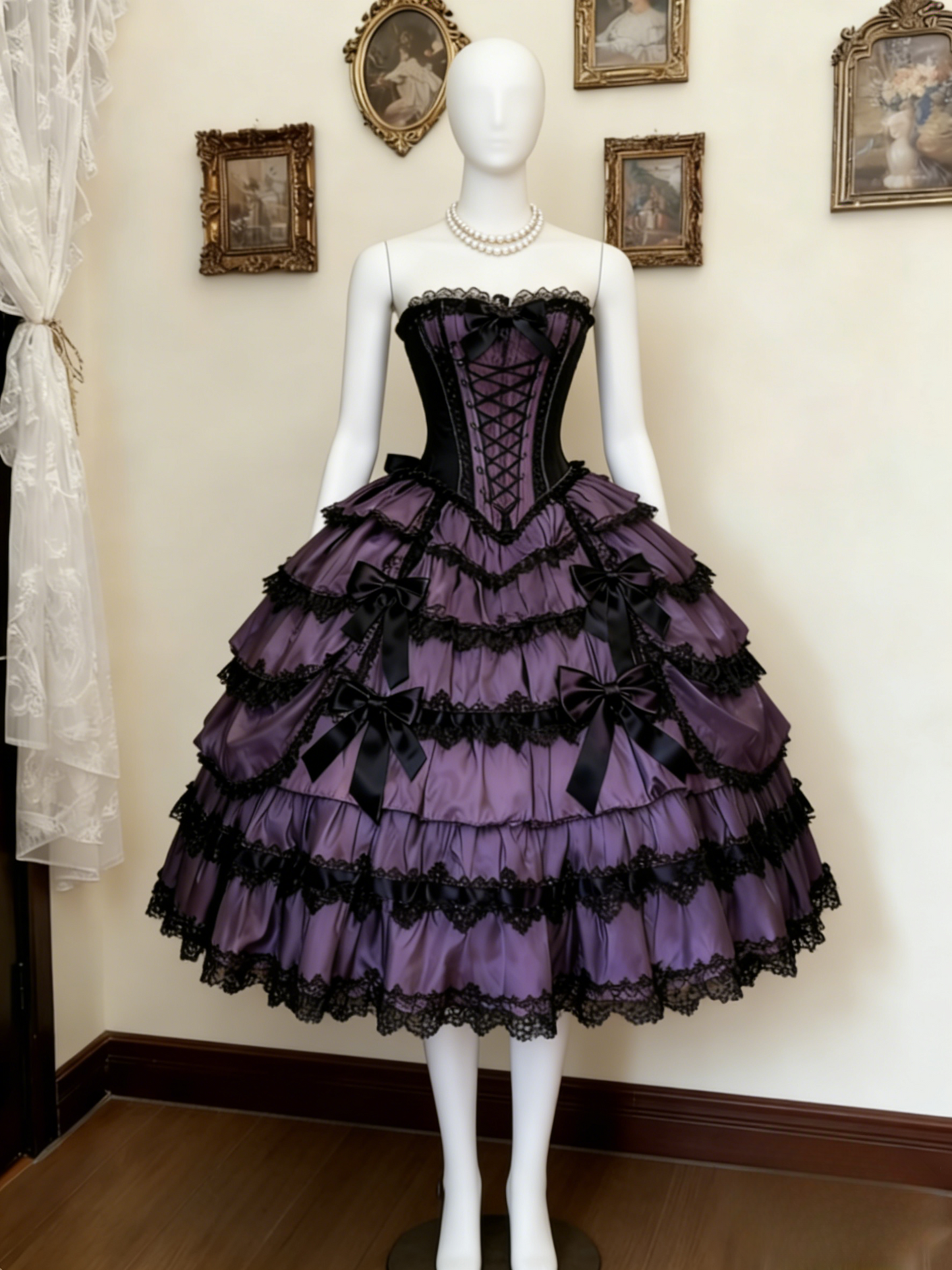 Cute Sweetheart Neck Ball Gown Lace Purple Long Lolita Dresses Purple Long Birthday Dresses ED04938