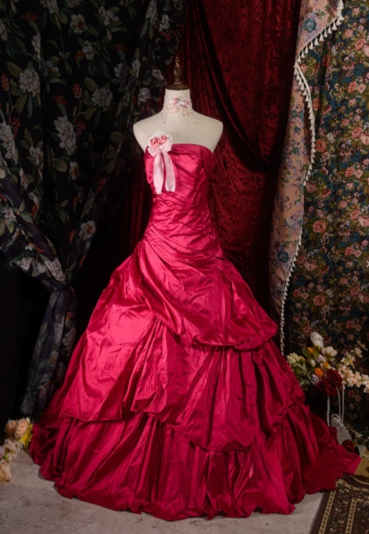 Fairy Strapless Ball Gown Burgundy Long Prom Dresses Satin Burgundy Quinceanera Dresses Sweet 16 Dress ED04941