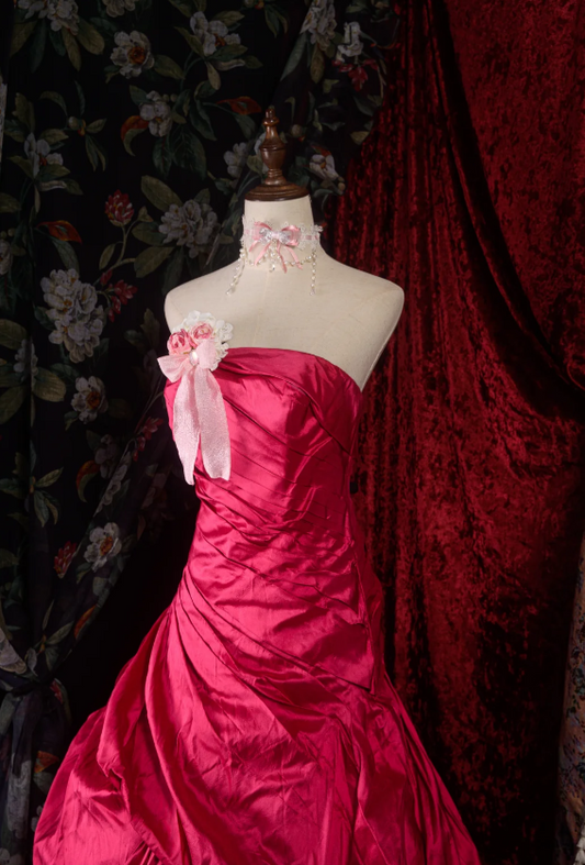 Fairy Strapless Ball Gown Burgundy Long Prom Dresses Satin Burgundy Quinceanera Dresses Sweet 16 Dress ED04941