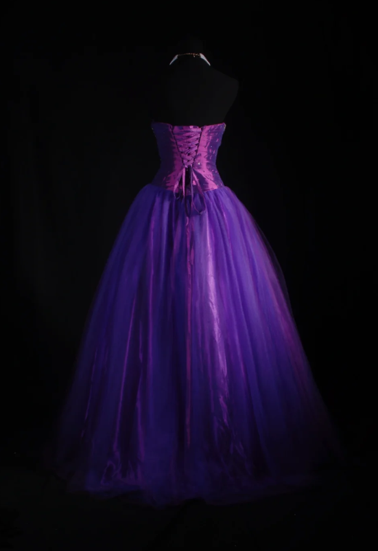 Cute Strapless Ball Gown Purple Long Prom Dresses Tulle Purple Evening Dresses ED04944