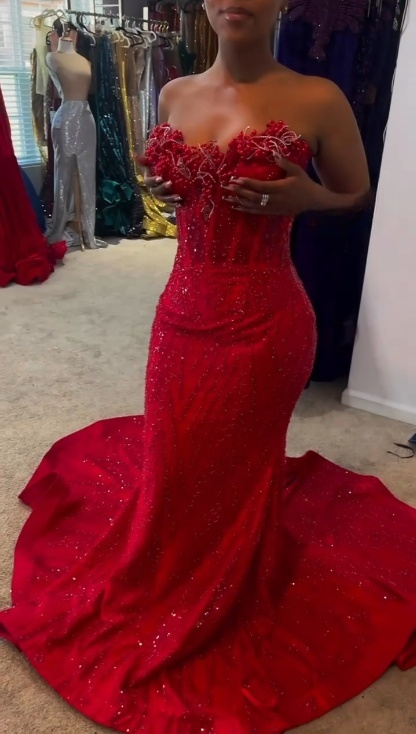Sexy Sweetheart Mermaid Burgundy Long Prom Dresses Beaded Satin Burgundy Evening Dresses ED04950