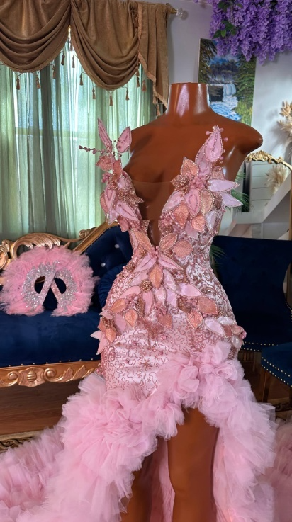 Sexy Sweetheart Sheath Pink Long Prom Dresses with Slit Beaded Tulle Pink Evening Dresses ED04951