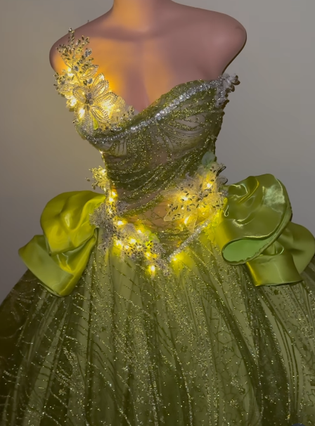 Fairy Sweetheart Ball Gown Green Long Prom Dresses Sparkly Rhinestone Tulle Green Sweet 16 Dress ED04952