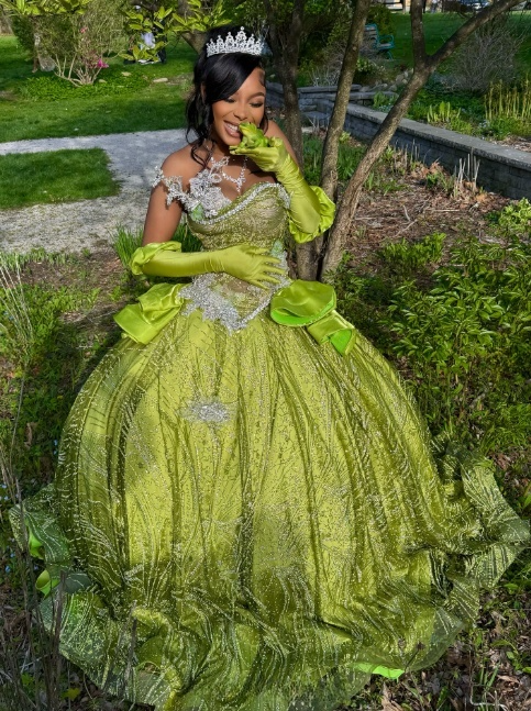 Fairy Sweetheart Ball Gown Green Long Prom Dresses Sparkly Rhinestone Tulle Green Sweet 16 Dress ED04952