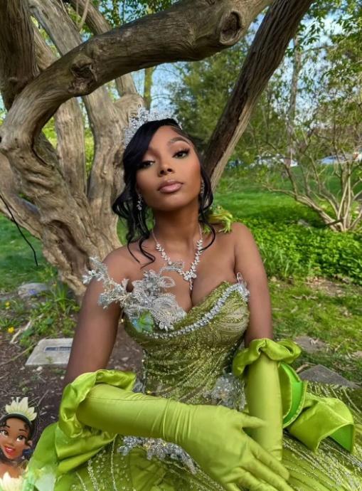 Fairy Sweetheart Ball Gown Green Long Prom Dresses Sparkly Rhinestone Tulle Green Sweet 16 Dress ED04952