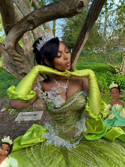 Fairy Sweetheart Ball Gown Green Long Prom Dresses Sparkly Rhinestone Tulle Green Sweet 16 Dress ED04952