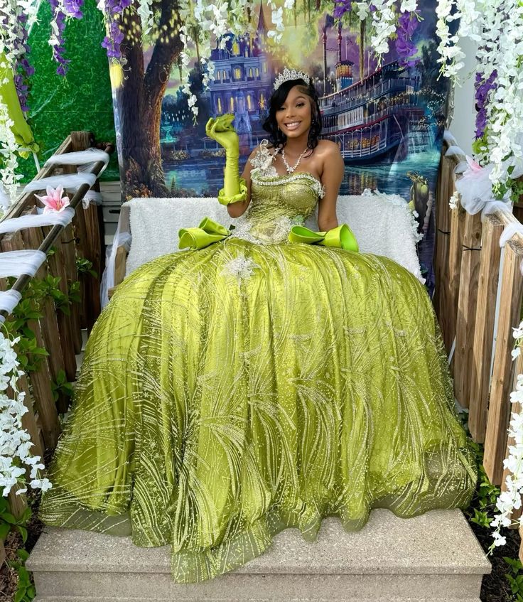 Fairy Sweetheart Ball Gown Green Long Prom Dresses Sparkly Rhinestone Tulle Green Sweet 16 Dress ED04952