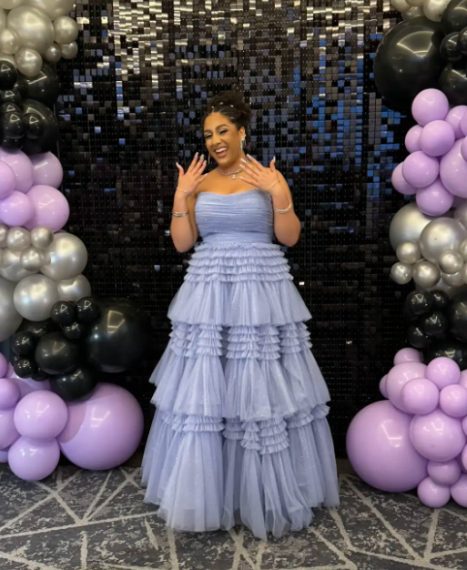 Gorgeous Strapless A-Line Blue Long Prom Dresses Glitter Tulle Blue Eevning Dresses ED04956
