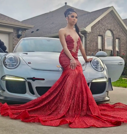 Sexy Sweetheart Mermaid Burgundy Long Prom Dresses Tulle Sequin Burgundy Evening Dresses ED04960